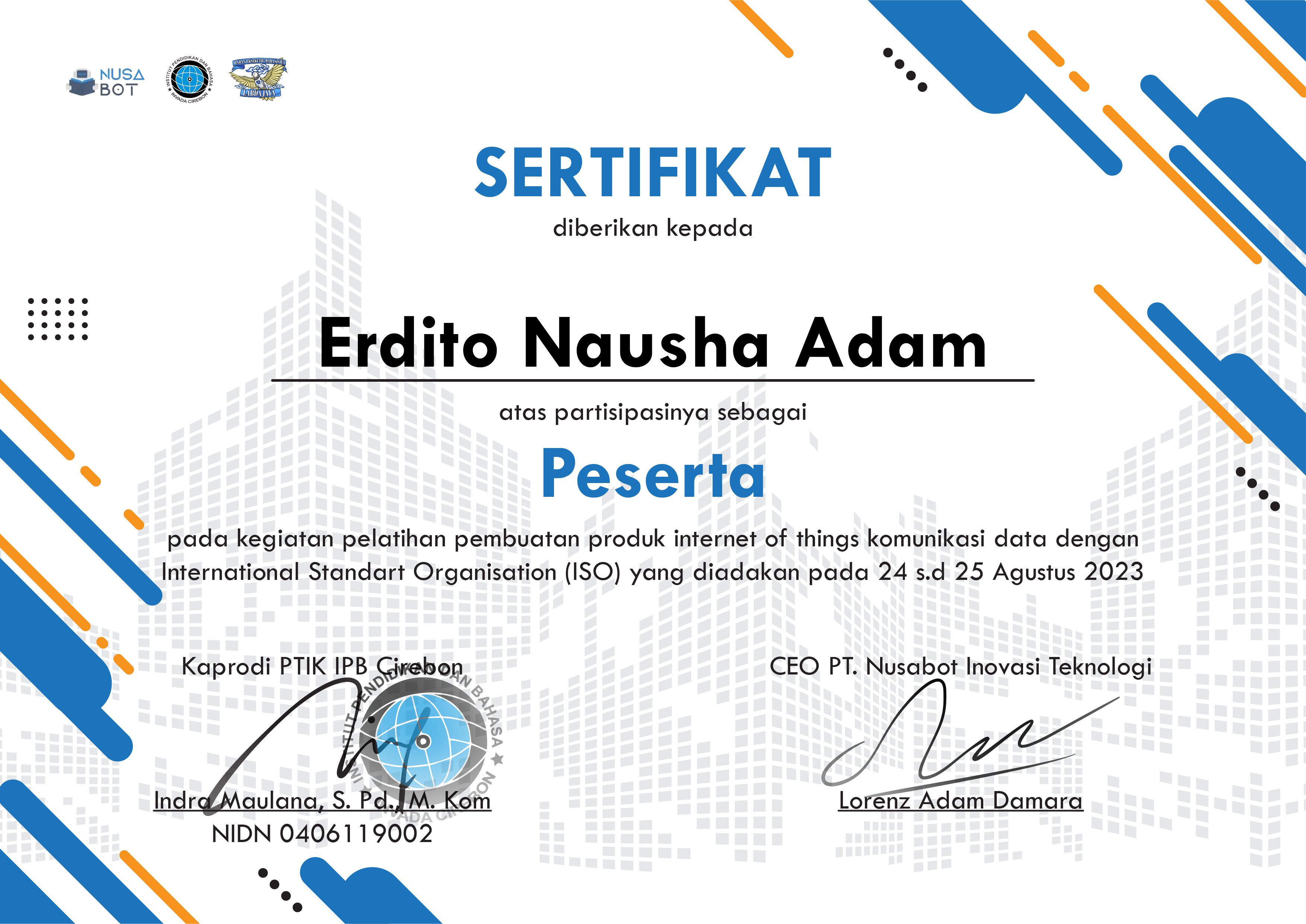 Pelatihan IoT Nusabot Certificate